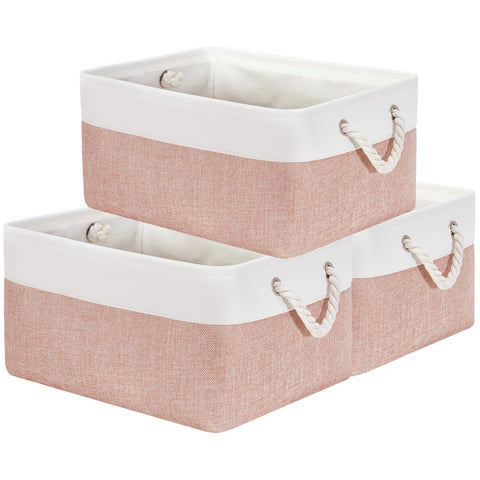 Mangata Soft Fabric Storage Boxes, Multi-Size, Rectangular Container Baskets for Shelf, Wardrobe, Toys and Clothes, 41x31x18 cm, Pink and White