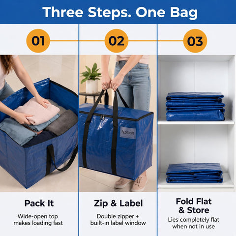 ClearSpace Heavy Duty Moving Bags or Storage Bins with Lids, Blue, 4 Pack
