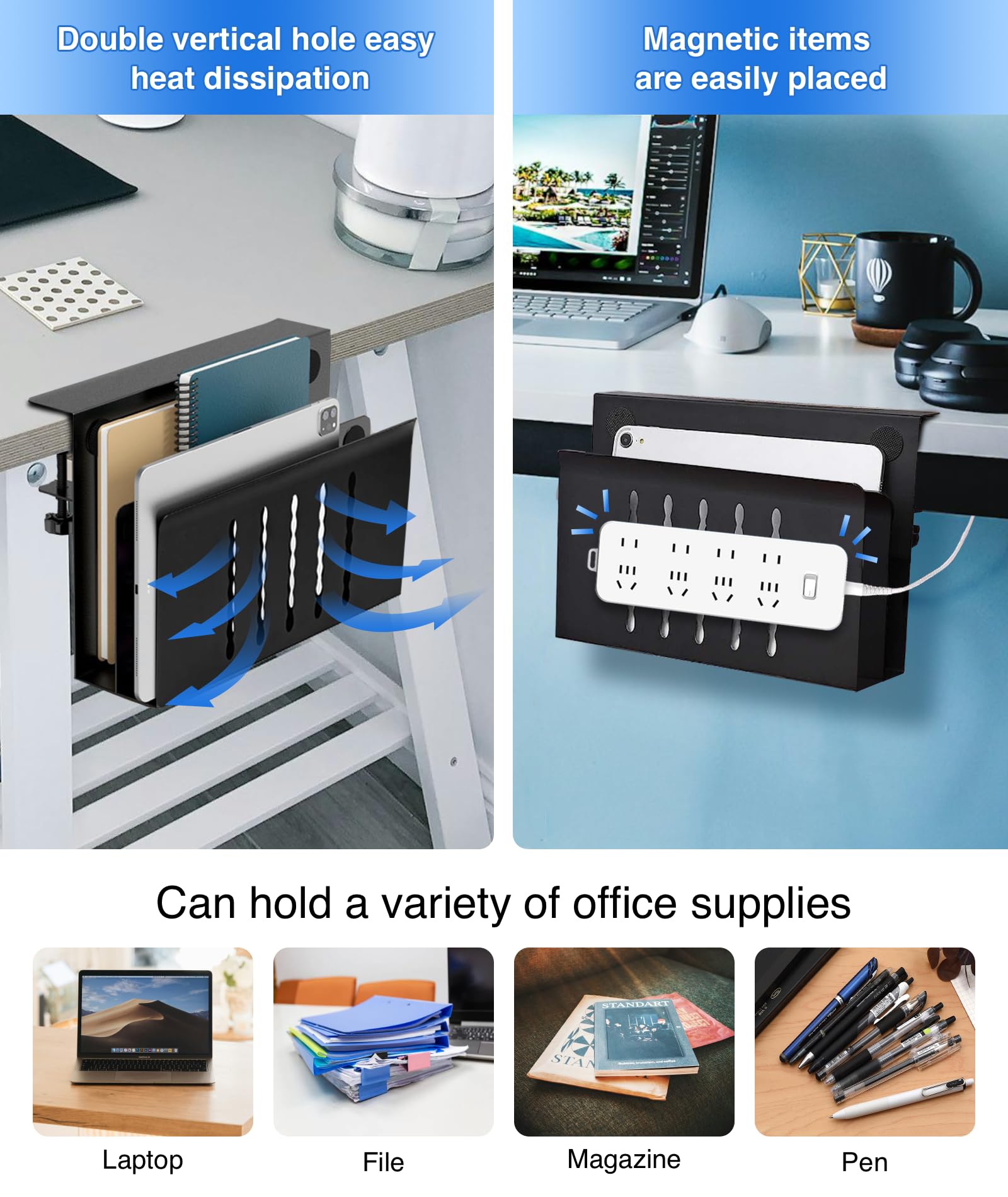 Torchesy Laptop Stand Vertical Under Desk Storage Under Desk Laptop Mount Desk Side Storage for All Laptops and Tablets Black