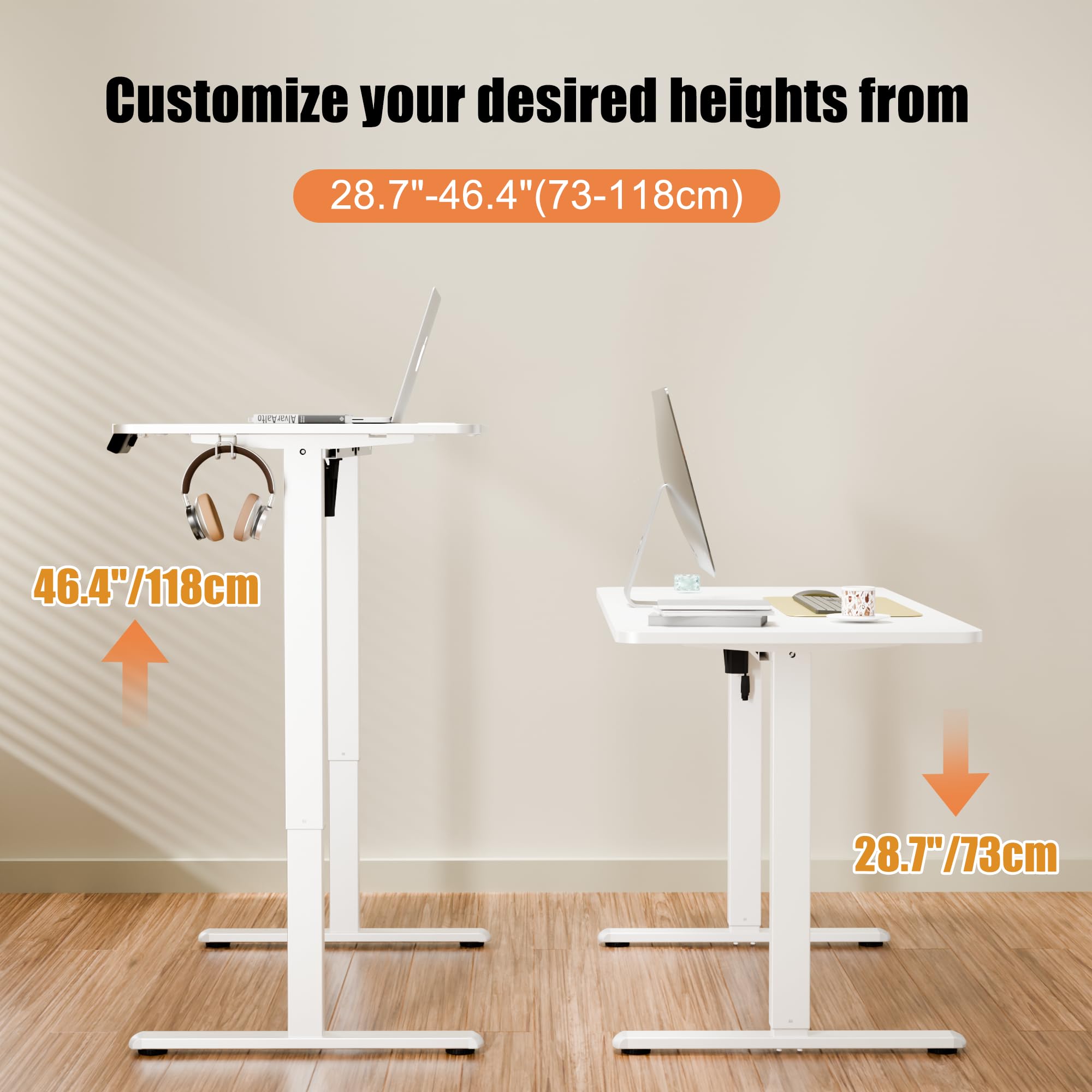 ERGOMAKER Electric Standing Desk 120x60cm, 2 Memory Presets, White