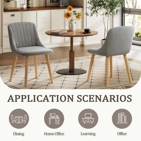 Goeurvant Dining Chairs Polyester Kitchen Chairs Set of 4 Upholstered Chair for Living Room with Wood Legs, Light Grey