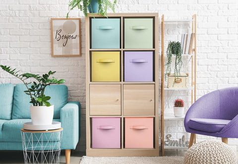 Sorbus 11 Inch Fabric Storage Cubes - Sturdy Collapsible Bins with Handle - 6 Foldable Baskets for Organizing Clothes, Toys, Books