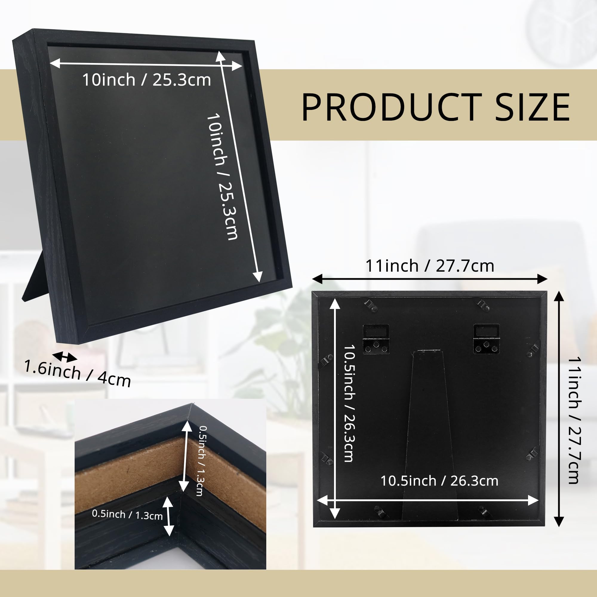 GMFrames 11x11 Enamel Pin Display Case, Pin Collection Display Frame with Real Glass, Shadow Box for Wall and Tabletop, Pin Holder Black