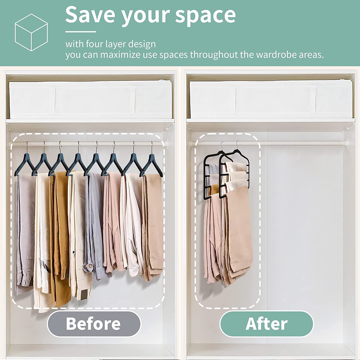 Baoswi 3 Pack Space Saving Non-Slip Jeans Slack Trousers Hangers Multiple Velvet Clothes Hanger Closet Organizer for Jeans,Scarf,Tie