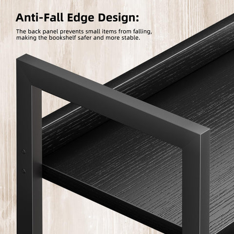 APPOLYN 5 Tier Bookshelf, Open-shelf Bookcase with Backboard, Black