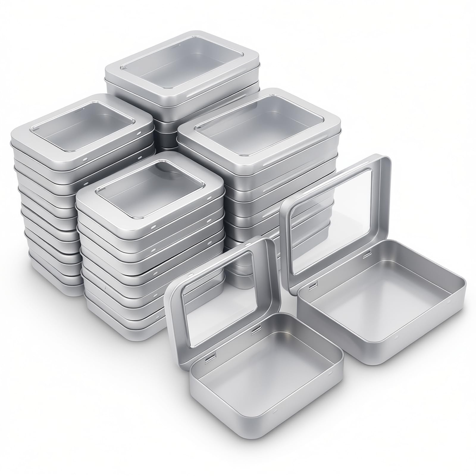 Thintinick 24 Pack Metal Storage Organizer Tins, Silver, Mixed Sizes