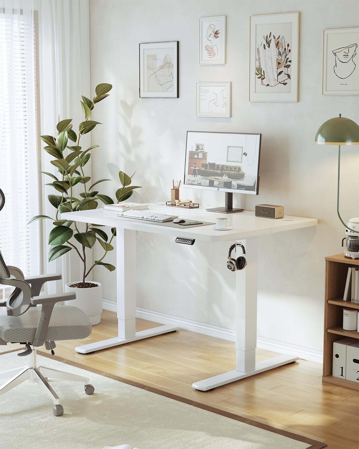 JUMMICO 80x60cm Electric Standing Desk with USB Charging Height Adjustable Desk with Sedentary Reminder Stand Up Desk with Splice Board for Home