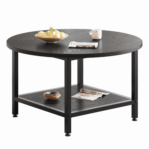 ARFARLY Round Coffee Table for Living Room 2-Tier Circle Coffee Table Black