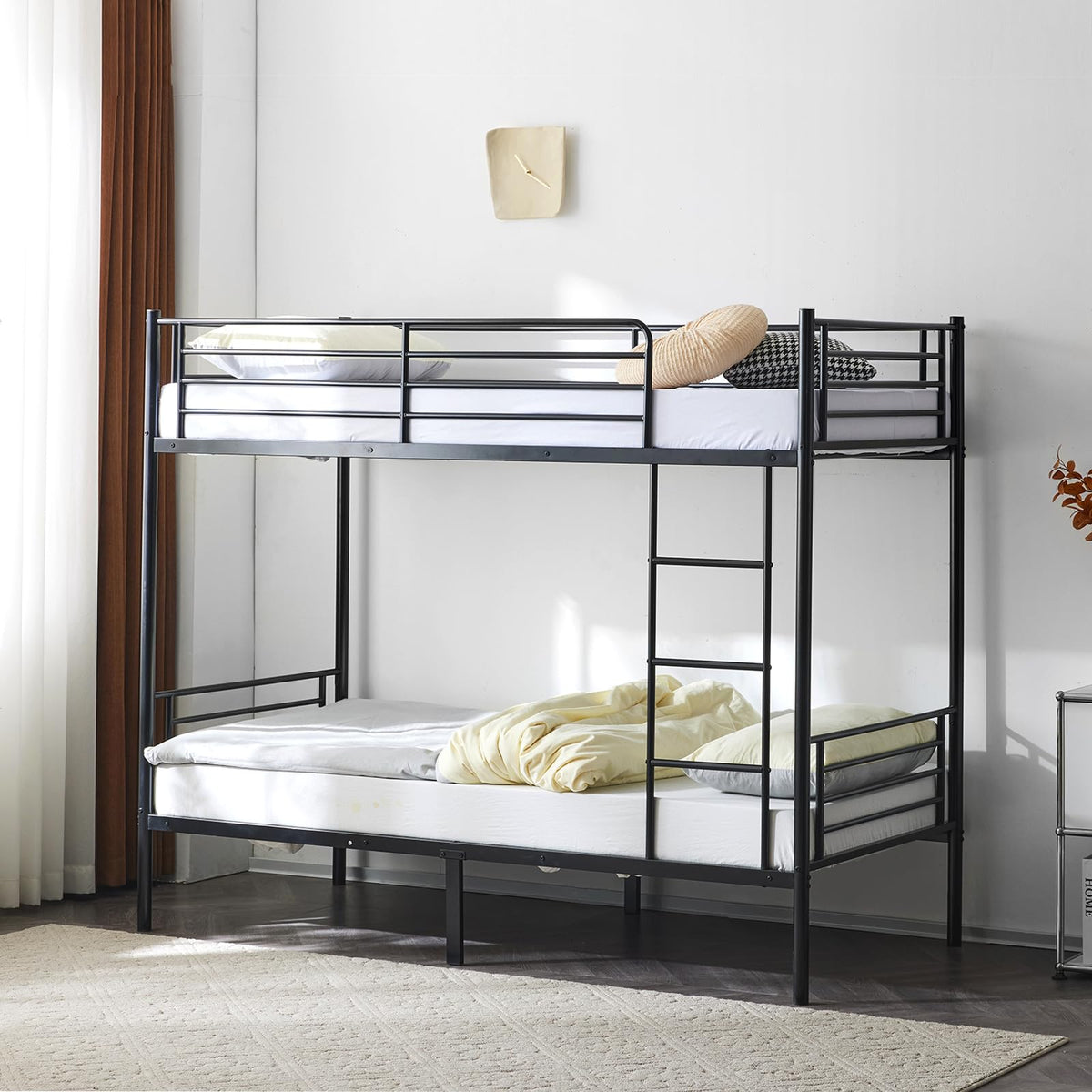 Bonnlo Metal Bunk Bed, Single over Single Loft Bed Frame with Ladder and Safety Guardrail
