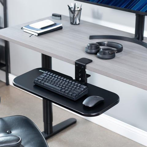 VIVO Clamp-on 23 x 10 inch Rotating Computer Keyboard and Mouse Tray, Extra Sturdy Single Desk Swivel Clamp, Ergonomic Typing, Black, MOUNT-KB04CB