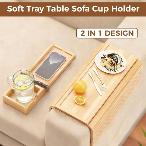 Refein Sofa Arm Tray with Cup Holder - 2-in-1 Foldable