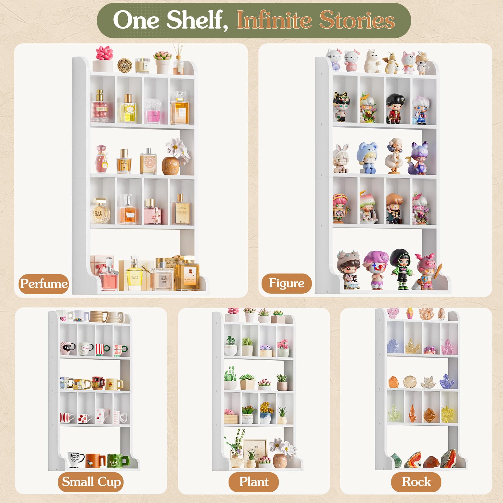 VINCOURNA Perfume Stand Organiser, 5Tier Wooden Fragrance Wall Shelf White