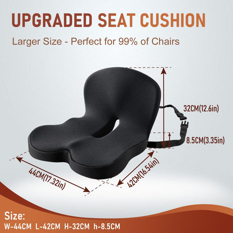 Memory Foam Seat Cushion, Office Chair Cushions with Adjustable Strap, Ergonomic Back Lumbar Support for Long Drives