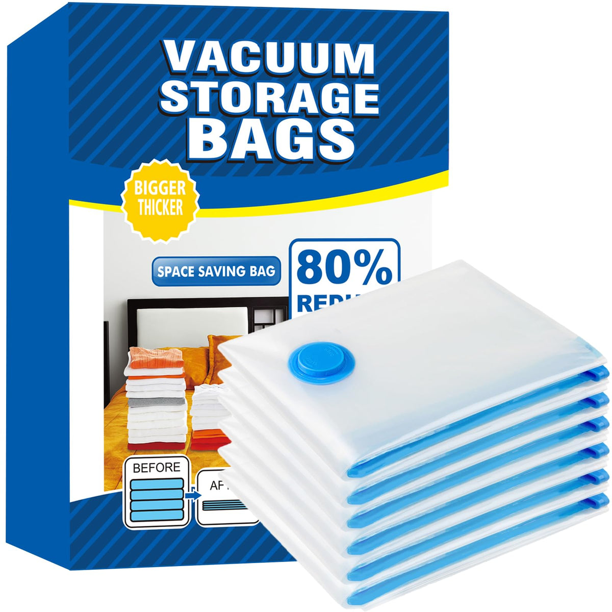 Vacuum Storage Bags - 6 Pack 80X100CM Extra Large Reusable Strong Space Saver Compression Bags