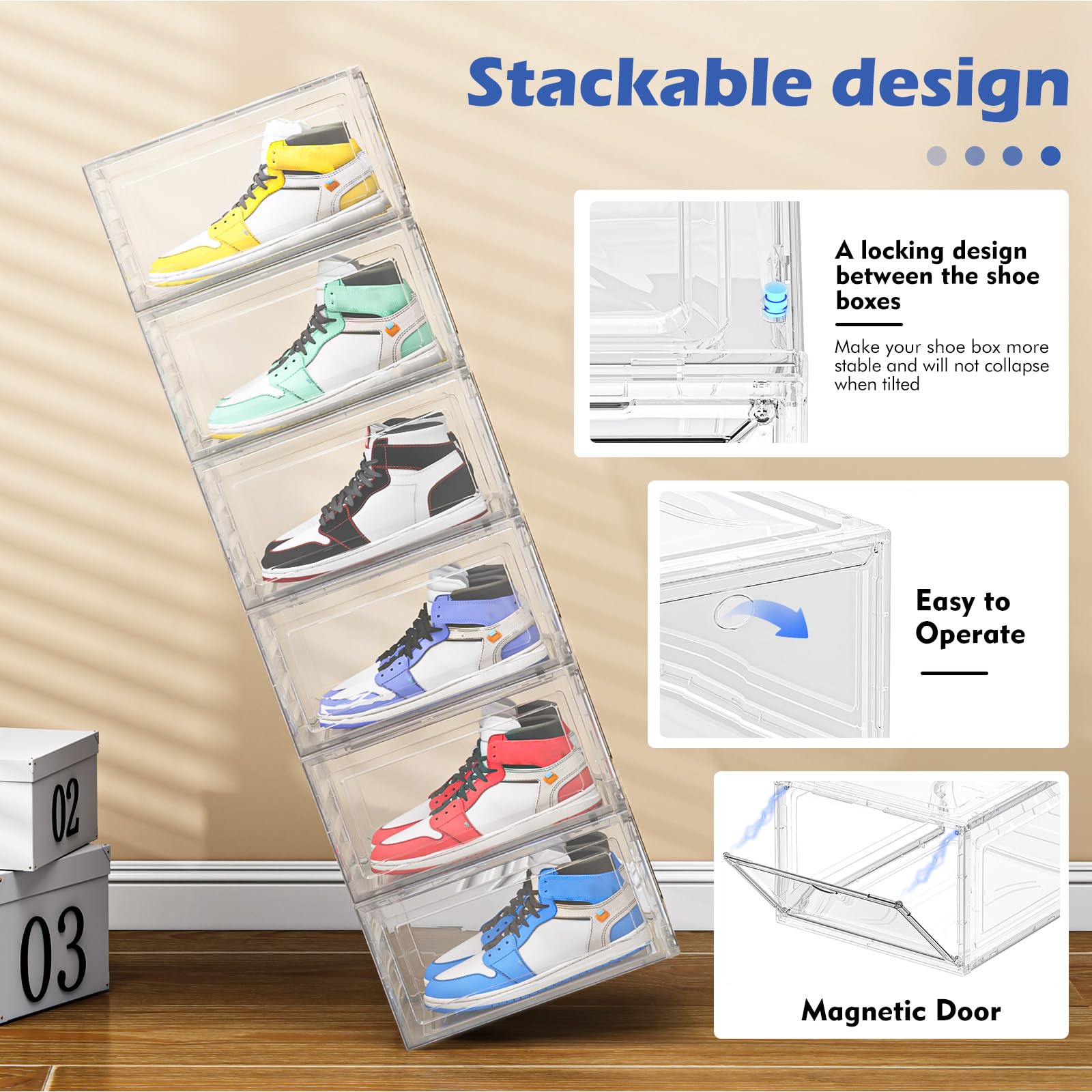 TidyTrove Shoe Storage Box, 6 Pcs Shoe Box Clear Plastic Stackable