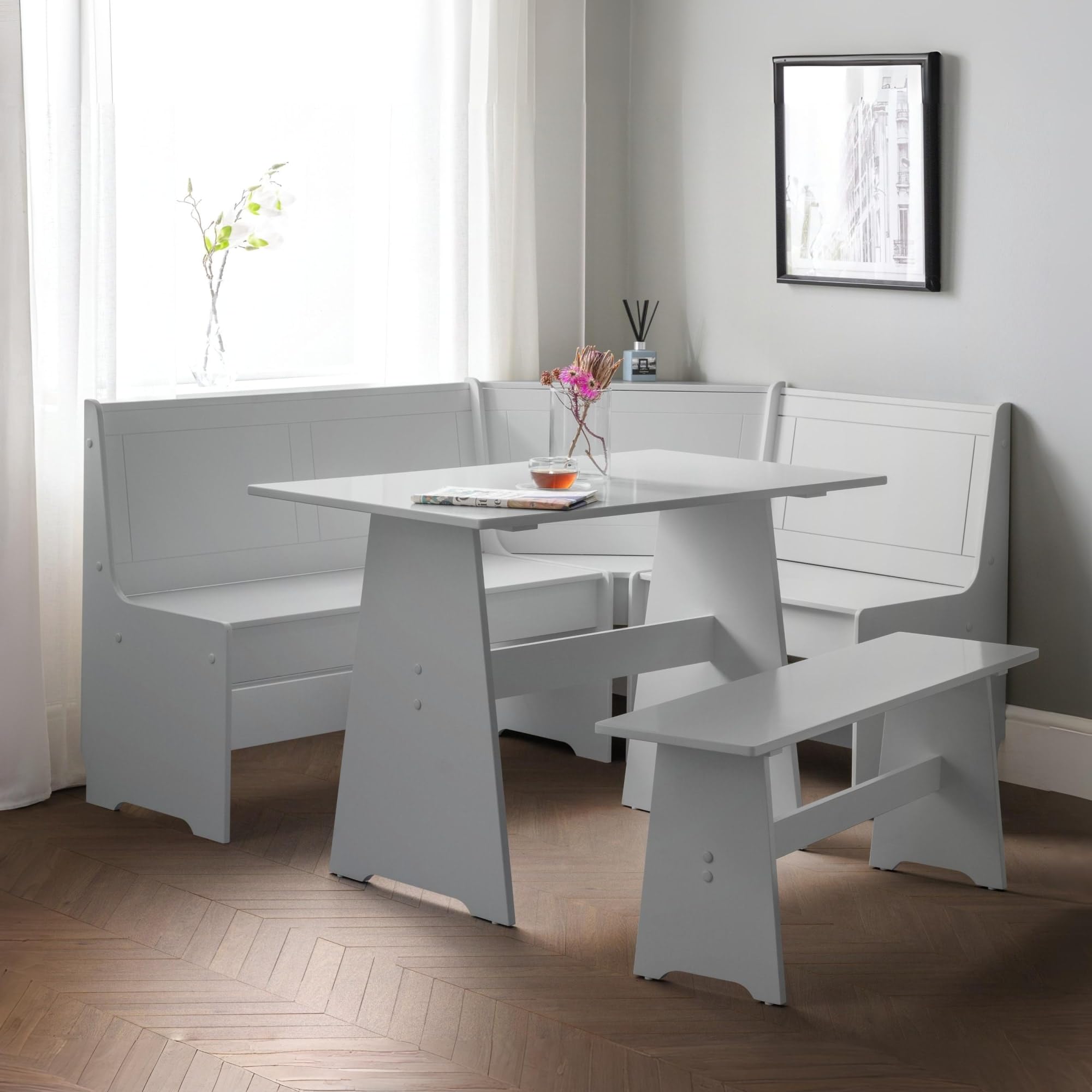 Julian Bowen Newport Corner Dining Set with Bench, Grey - H85.5 x W158cm