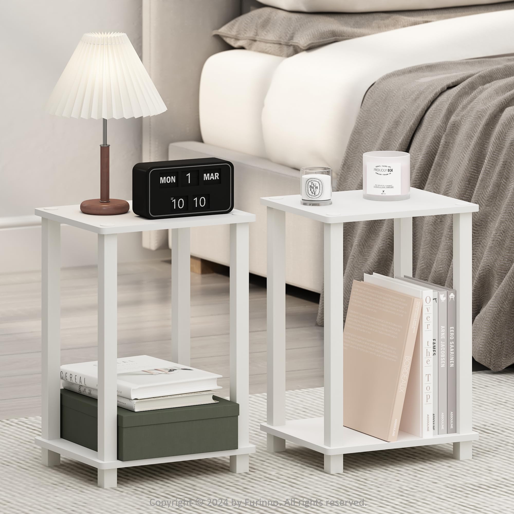 Furinno SIMPLISTIC Night Stand Set of 2, 2-Tier Small Nightstand with Open Shelf, Toolless Bedside Table, End Table, Side Table, for Bedroom