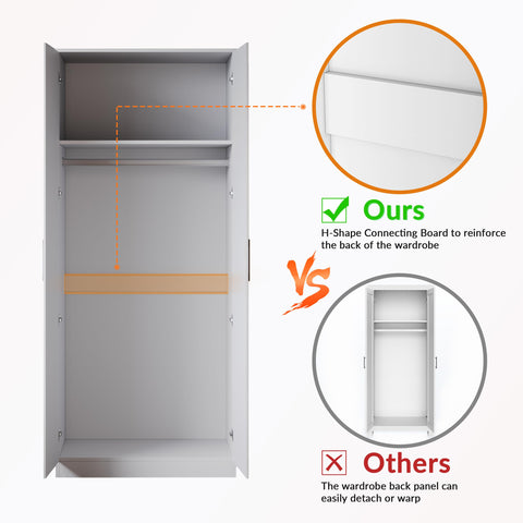 ELEGANT Modern High Gloss Soft Close 2 Doors Wardrobe White, 178x76x47cm