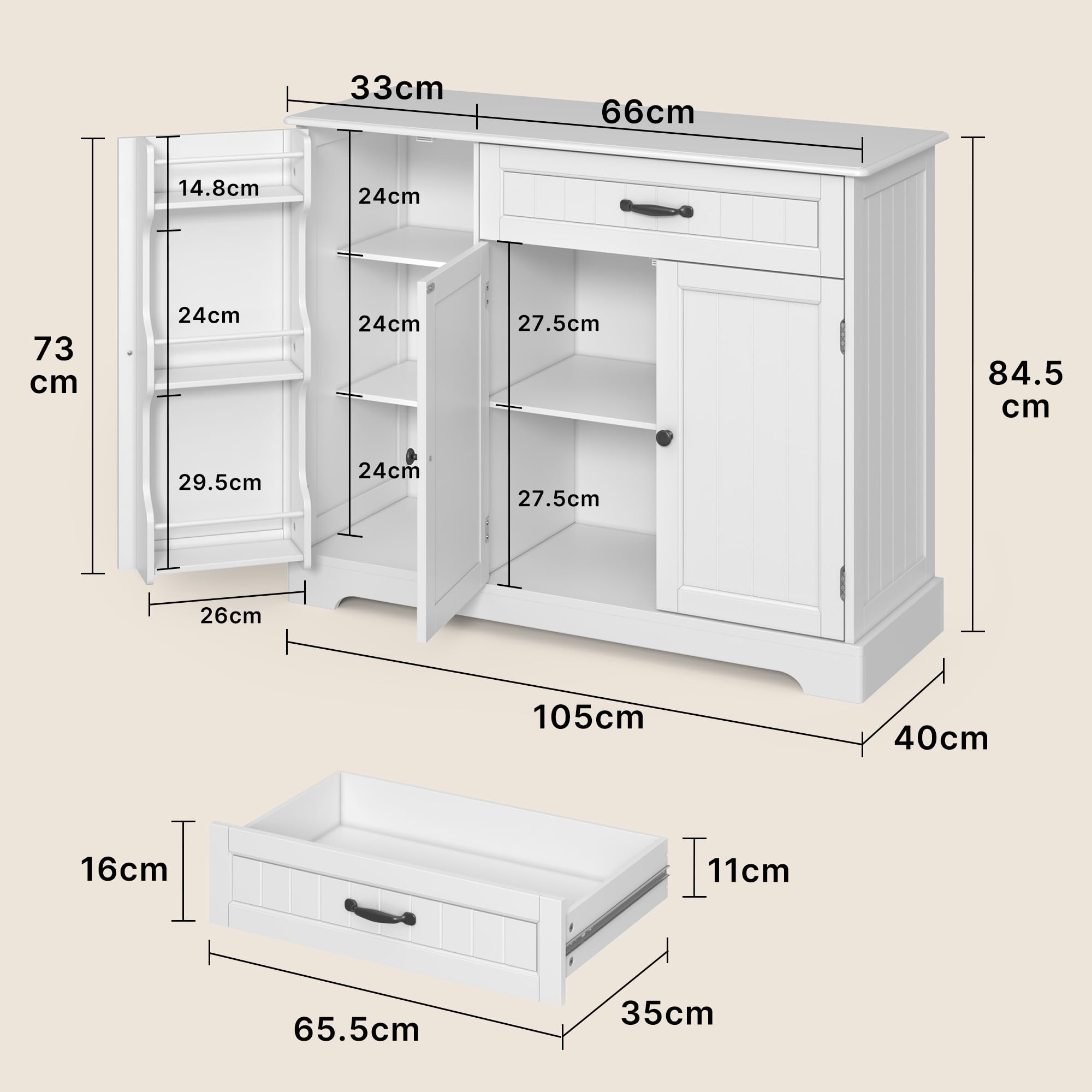 Xbro Sideboard Cabinet, Kitchen Storage Cupboard with Drawer