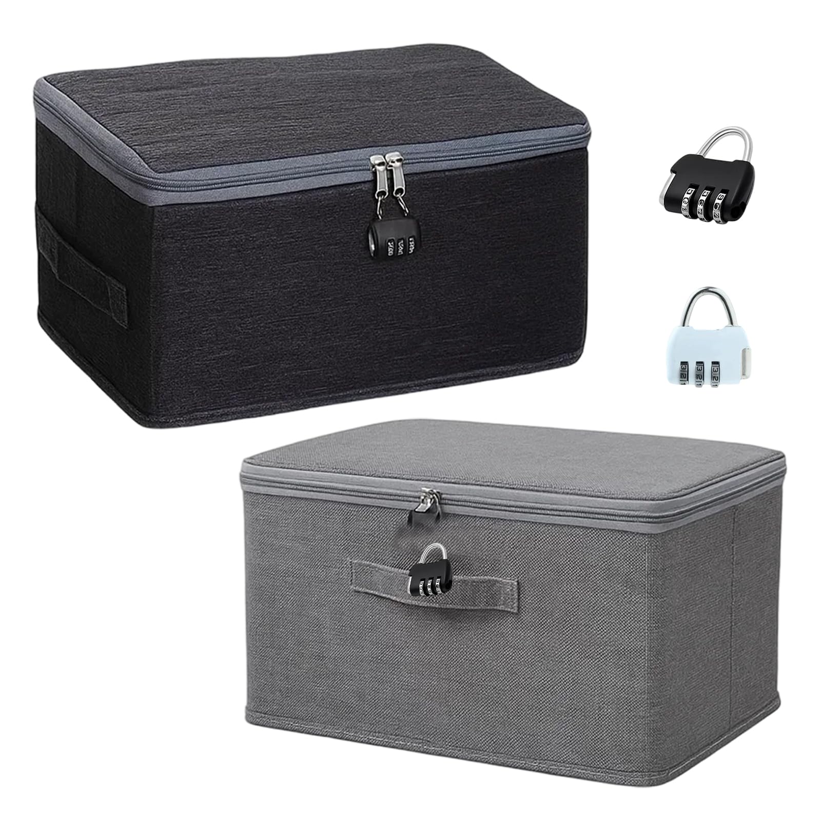 Lockable Storage Box, 2 Pack with Combination Locks, Secure Fabric Storage Box with Lock for Wardrobe, Under-Bed, Dorm Room, Travel