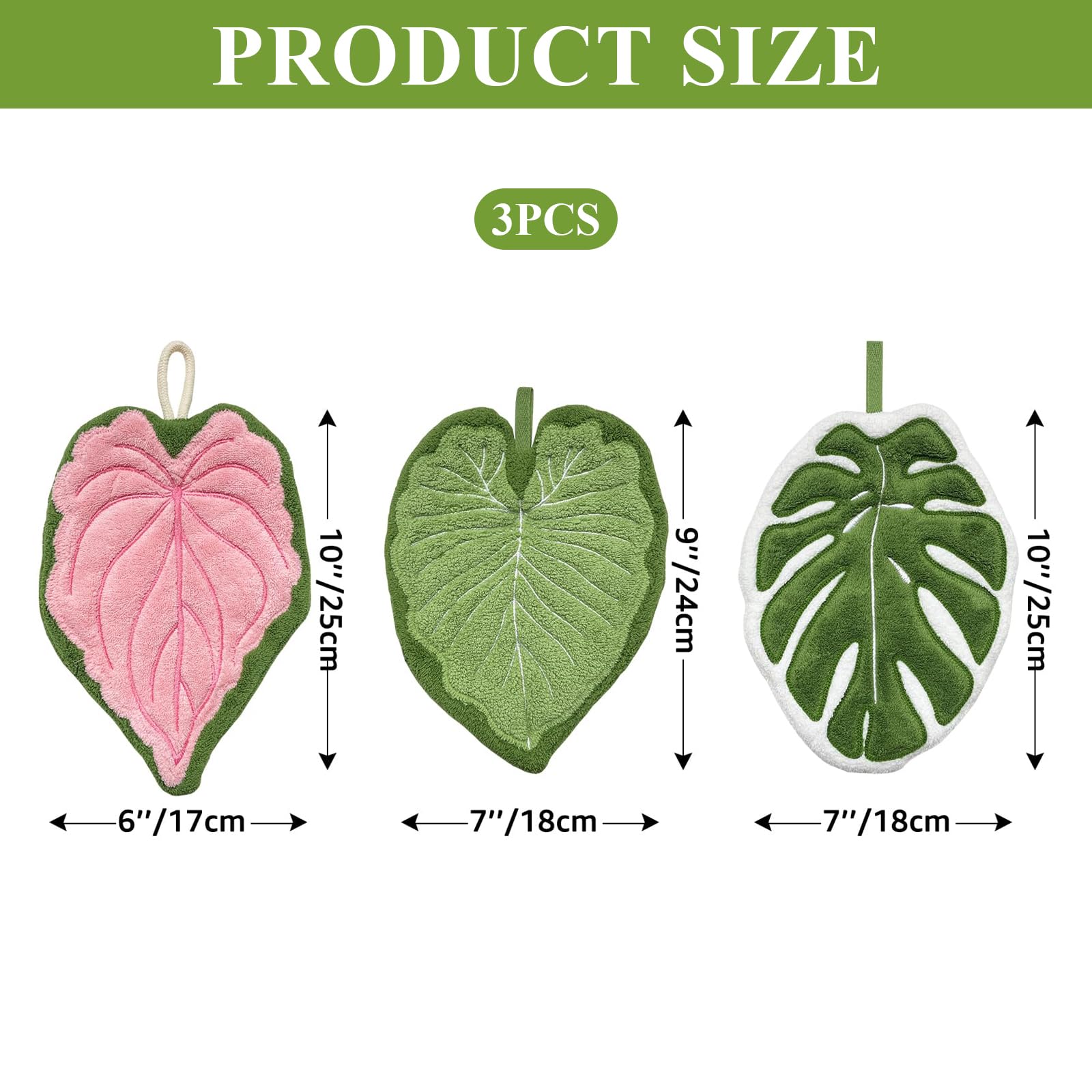 FloralGrace Kreative Blatt Towels 3-Piece Set Hanging Kitchen Cloths, Cute Coral Fleece Tropical Plant Fabric, Absorbent, Quick Drying, And Lint-Free