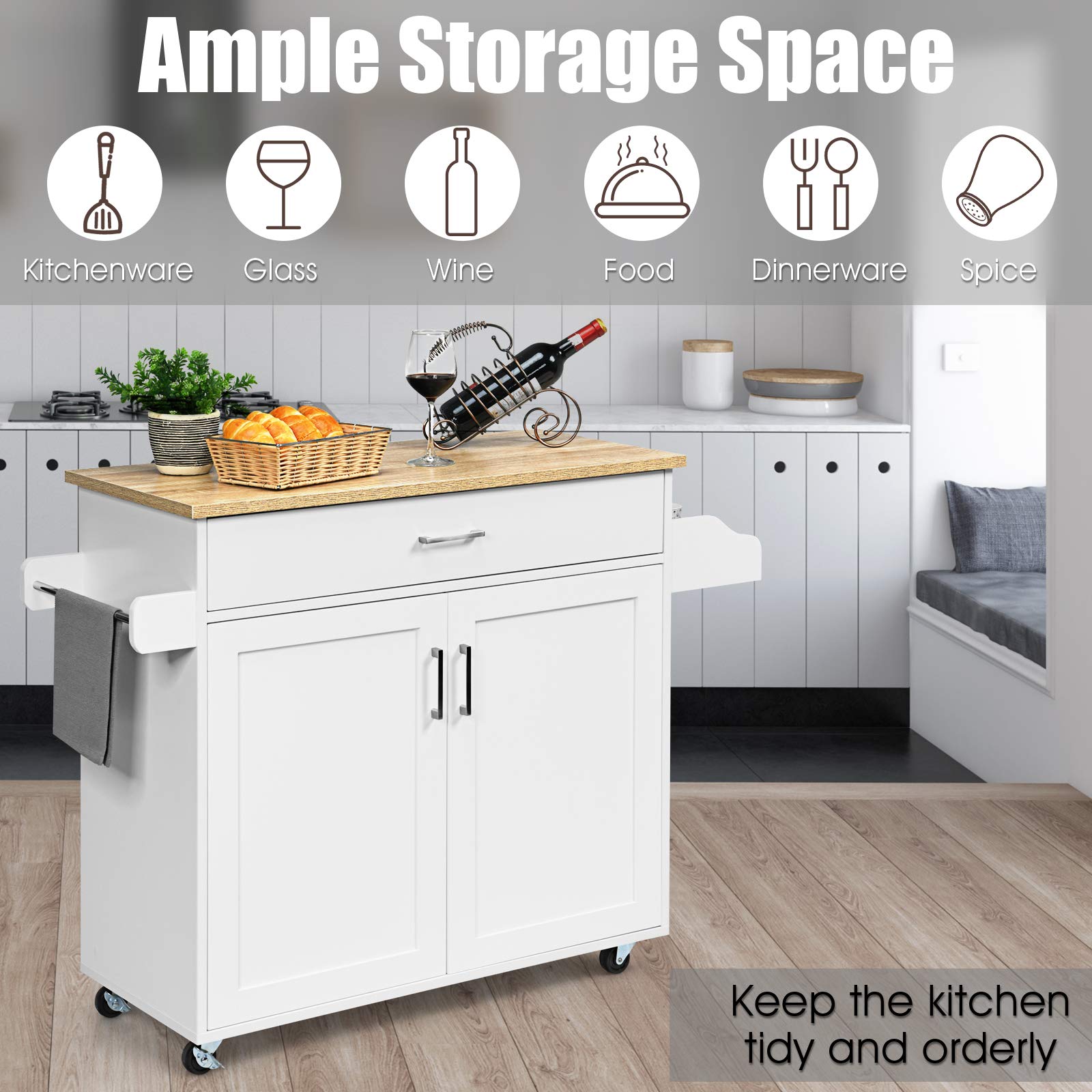 GiantexUK Kitchen Island Cart (White, 116 x 40 x 85 cm)