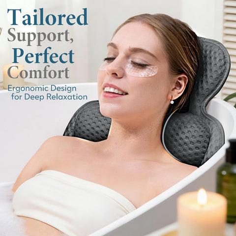 Bath Pillows for Tub, Comfortable Bathtub Cushion for Head and Neck with Soft 3D Mesh Fabric and 54 Non-Slip Suction Cups