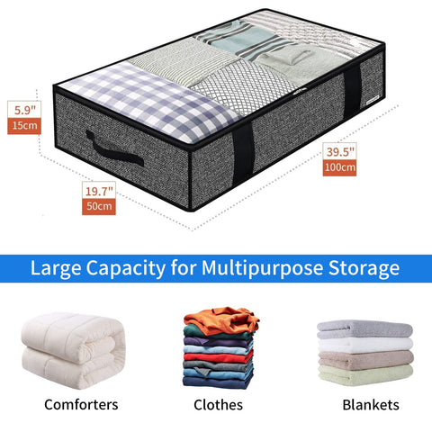 Onlyeasy 2 Pack Large Underbed Storage Bags Organizer Container with 4 Handles and 2 Zippers Blankets Clothes Duvets Foldable Storage Bags with Clear