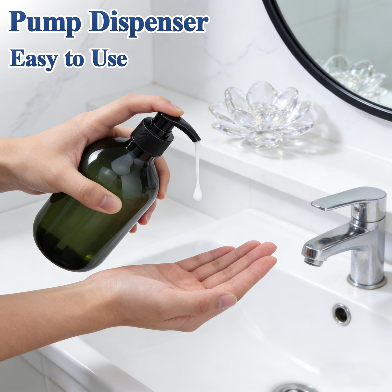 2 Pack Plastic Soap Dispenser with Pump, 500ml/17oz Refillable Pump Bottle Dispenser for Kitchen, Bathroom, Liquid Soap, Hand Soap, Dish Soap
