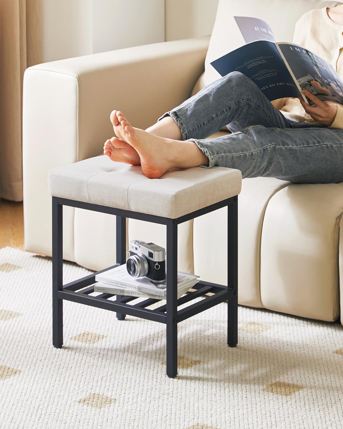 IBUYKE Rectangular Makeup Stool, Linen Seat Vanity Chair, Linen WBD017Y