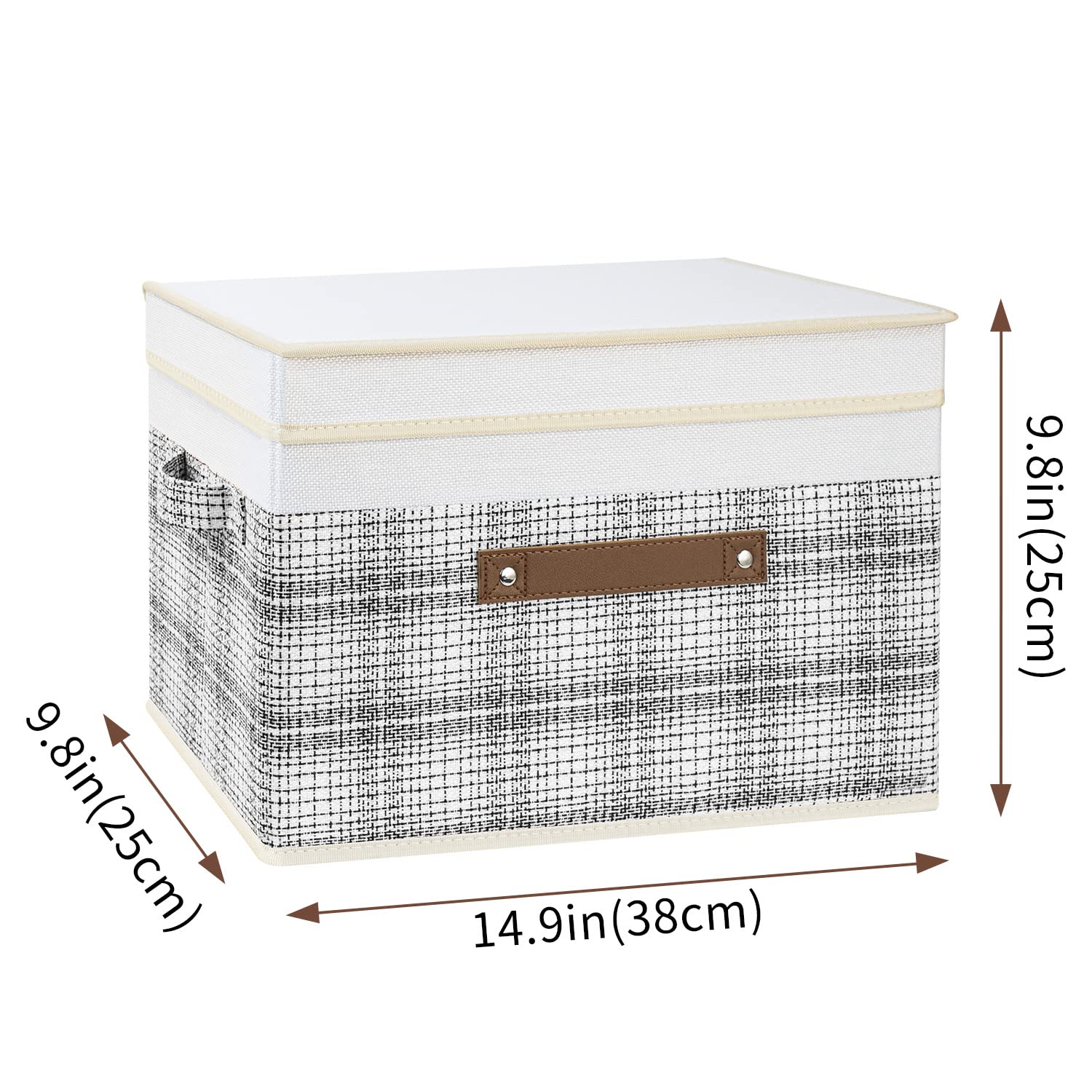TYEERS Collapsible Storage Box with Lid, Patchwork Design, Decorative, Fabric Storage Box for Clothes, Wardrobe Storage, 38x25x25 cm, Set of 3, Grey