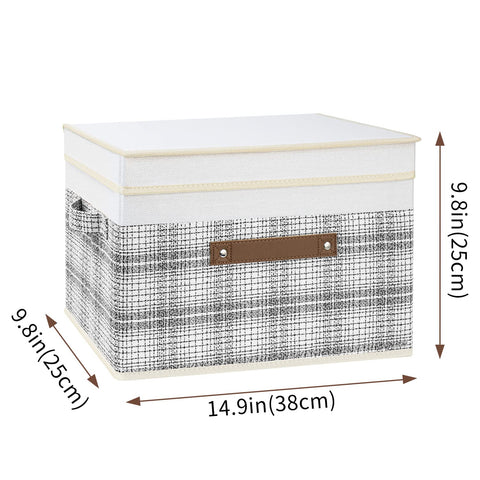 TYEERS Collapsible Storage Box with Lid, Patchwork Design, Decorative, Fabric Storage Box for Clothes, Wardrobe Storage, 38x25x25 cm, Set of 3, Grey