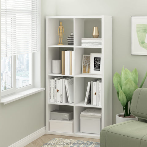 Furinno CUBICLE Book Shelf, 8-Cube Thick Frame Bookshelf, Horizontally & Vertically Reversible Bookcase with Open Back, 14.6 x 30 x 57.9