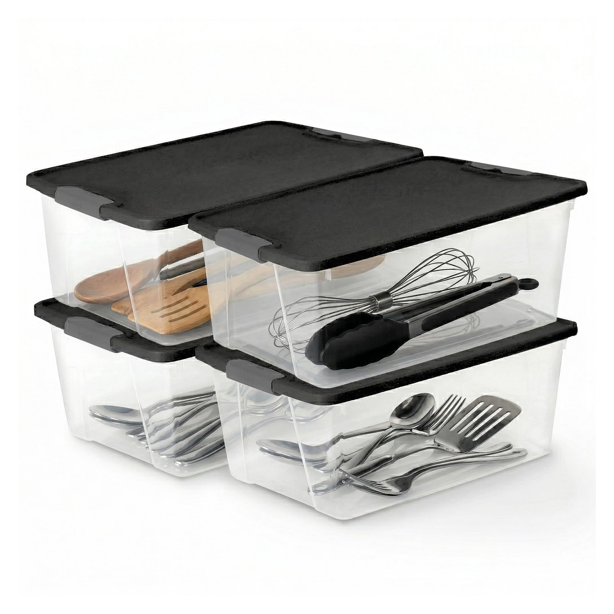 Homz 15-Quart Clear Plastic Stackable Storage Container Organizer Bin with Gray Snaplock Latching Lid for Home and Office Organization (4 Pack)