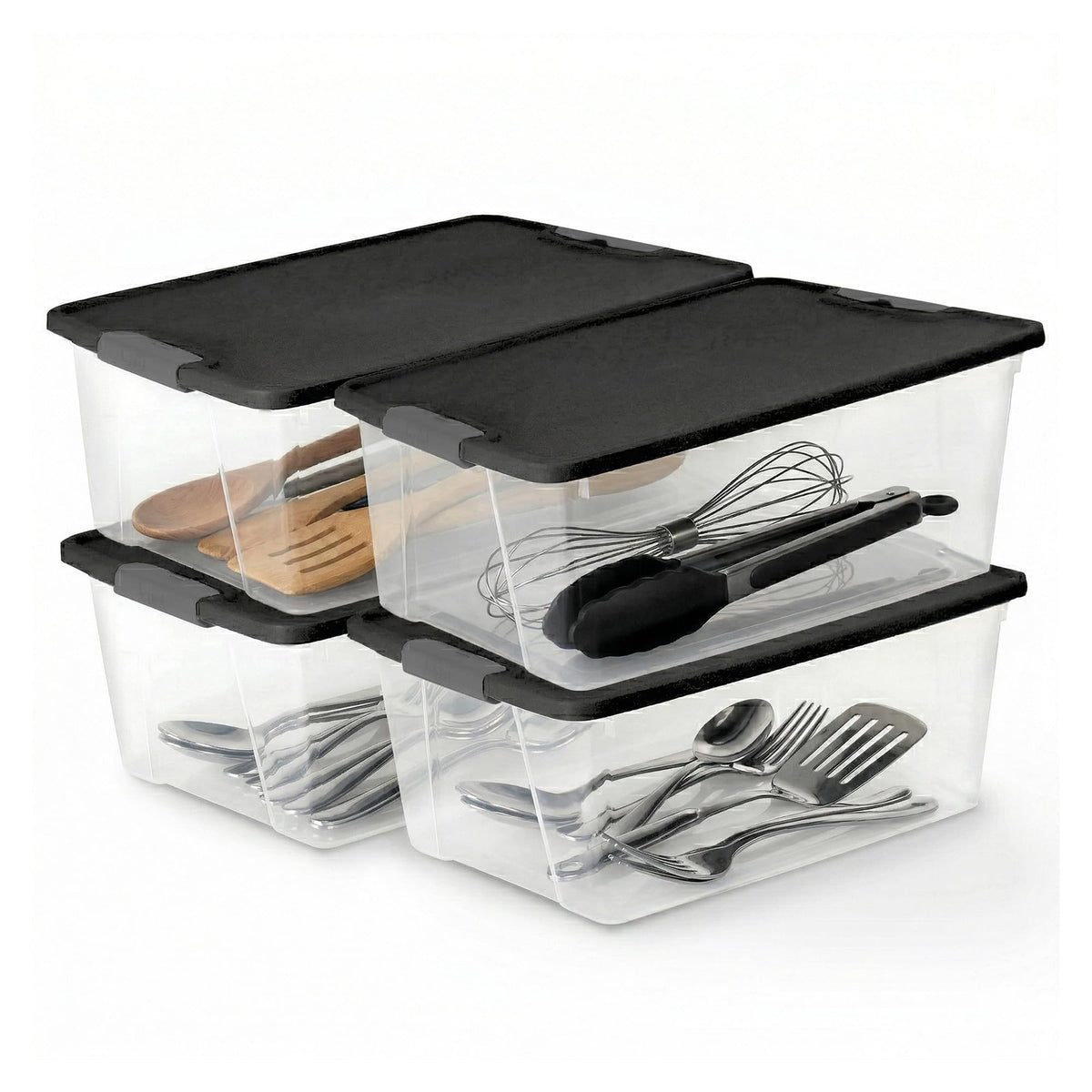 Homz 15-Quart Clear Plastic Stackable Storage Container Organizer Bin with Gray Snaplock Latching Lid for Home and Office Organization (4 Pack)