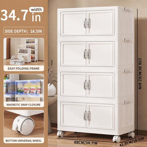 Naviconvex Storage Boxes with Lid, 120L*4 Tier Plastic Storage Box with 1 Lid, Foldable Boxes, Stackable Drawers with Wheels