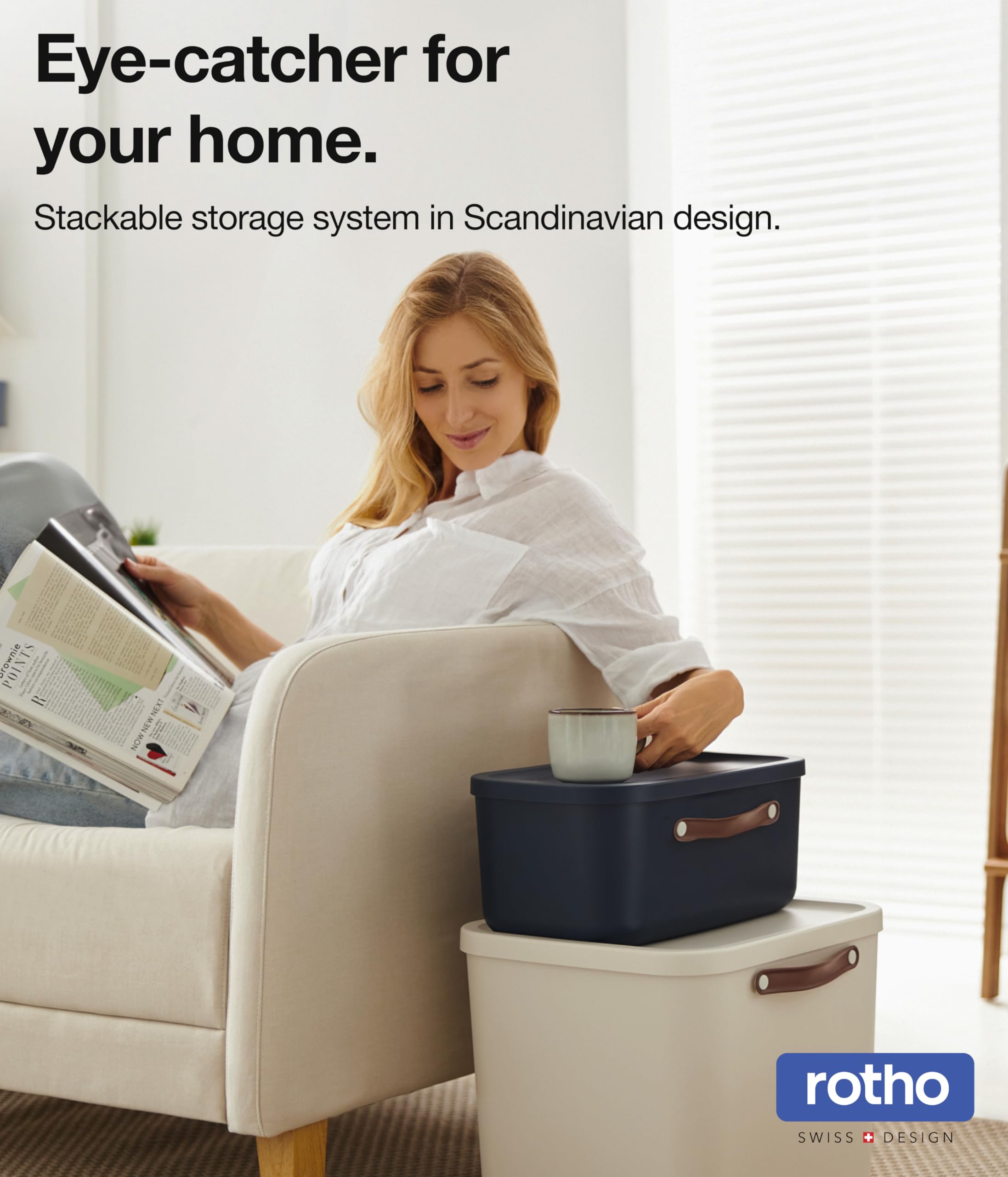 Rotho Maloja 12l Storage Box with Lid and Handle, Recycled Plastic Bin