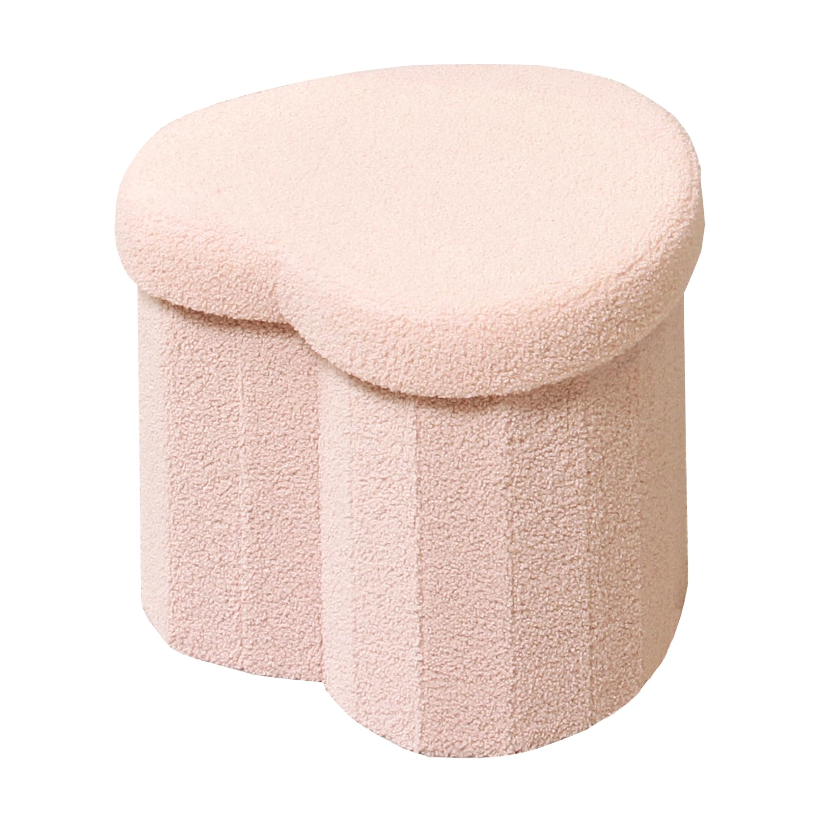 Bonlife Pink Boucle Ottoman with Storage,Foldable Footstool for living room,Toy Chest,Storage Seat,Teddy Heart Shape Footrest,38X38X32cm