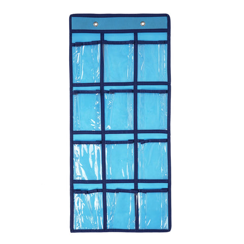 SAVORLIVING 12 Clear Pockets Classroom Pocket Chart Organizer, Cell Phones Calculator Holder with Hooks, Hanging Wall Door Calculators Phone Caddy