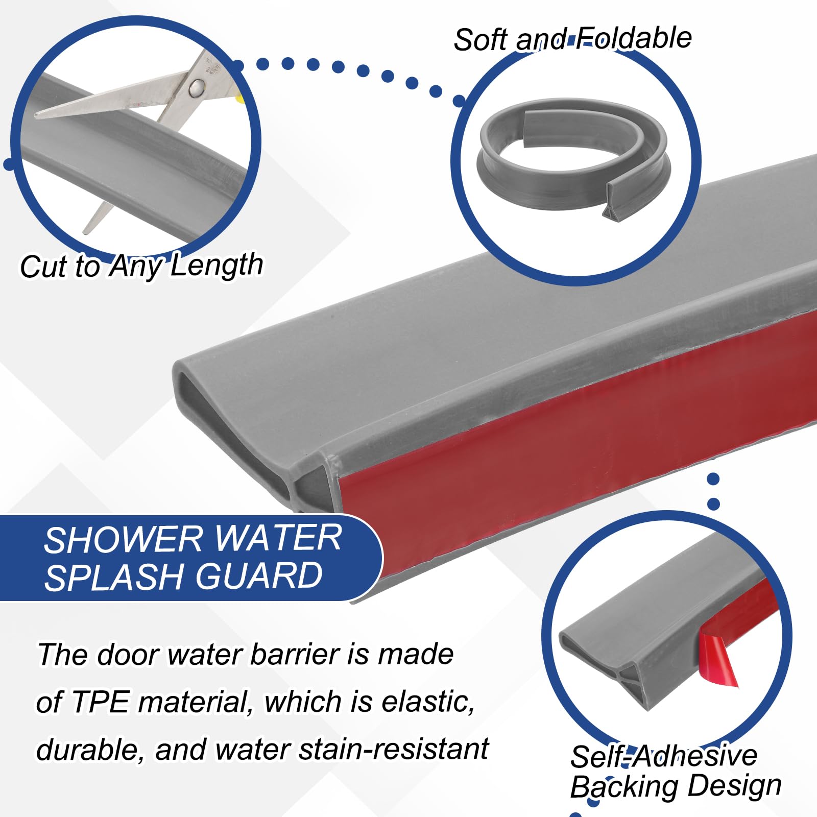PATIKIL Wet Room Floor Barrier 5cm x 1 Meter, Self Adhesive Shower Threshold Water Barrier Bath Seal Trim Strip for Bathroom Kitchen, Gray