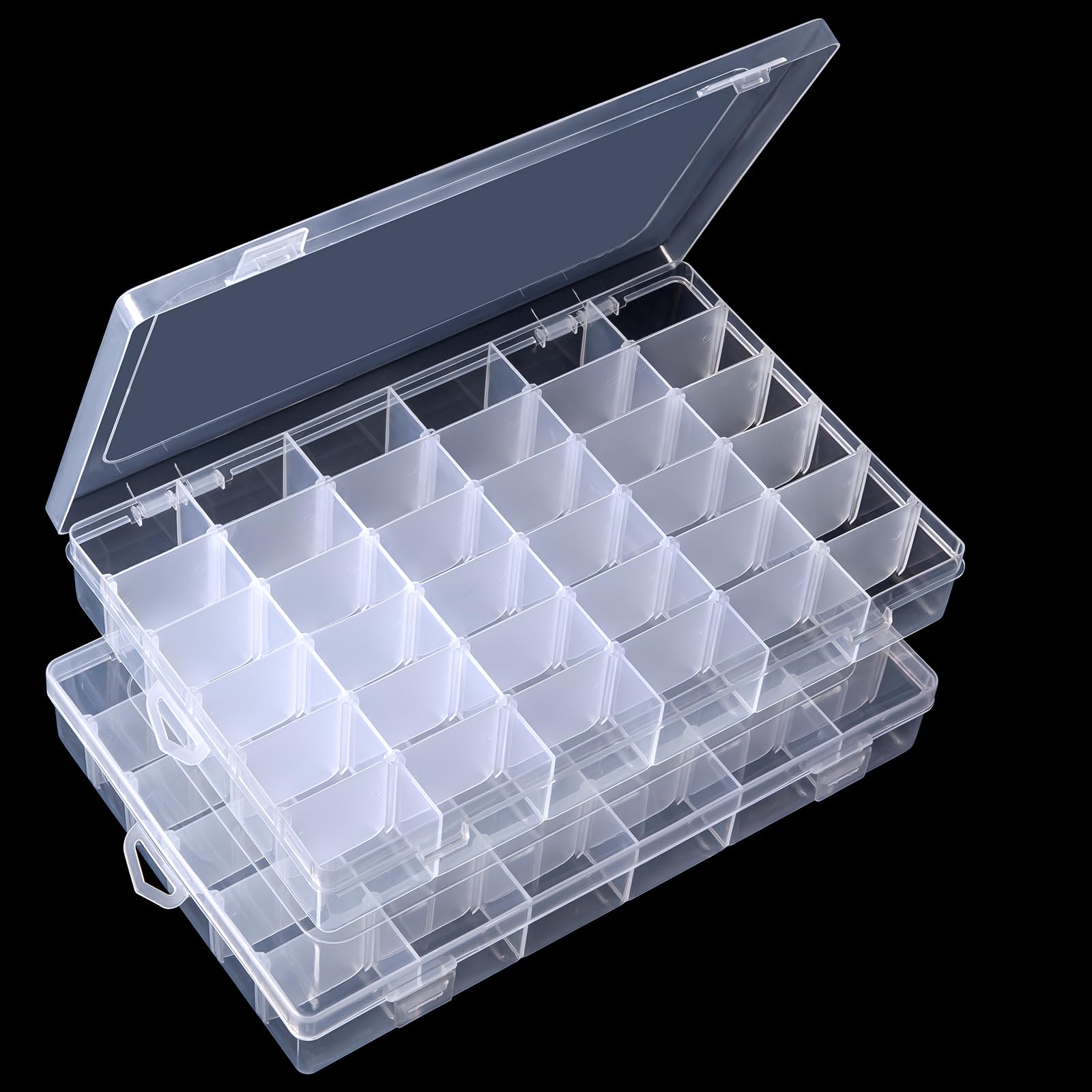 Gospire 2PCS 36 Grids Clear Plastic Jewelry Box Organizer Storage Container with Removable Dividers