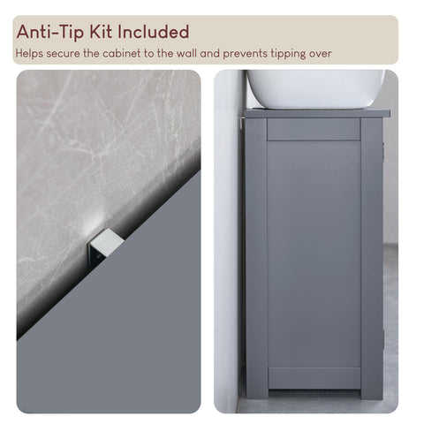 Bath Vida Priano 2 Door Bathroom Under Sink Floor Cabinet | Grey | Space-Saving Storage | 60H x 60W x 30D cm | Adjustable Shelf | Freestanding