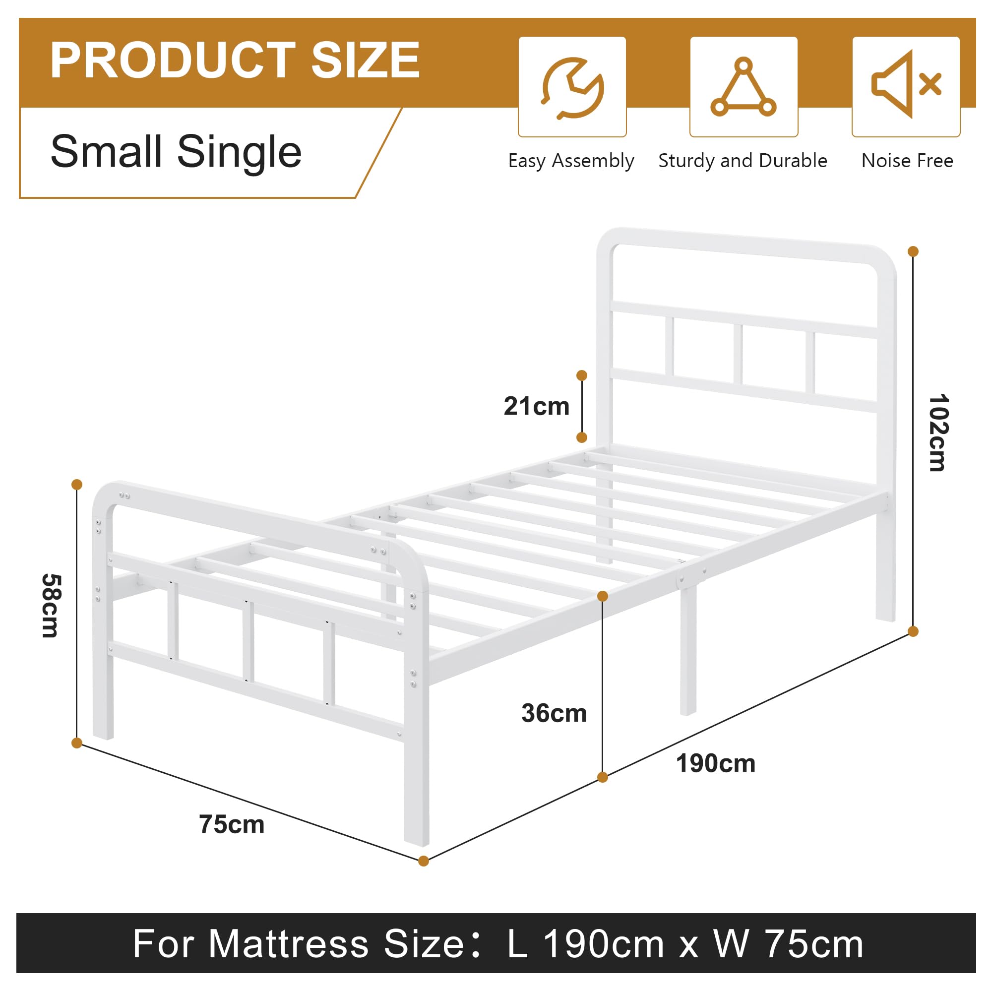 Yicensen Small Single Bed Frame with Headboard and Footboard