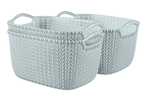Curver Knit Effect Kitchen, Living room, Bathroom, Bedroom, Utility Large Rectangular Storage Basket 19 Litres - Misty Blue