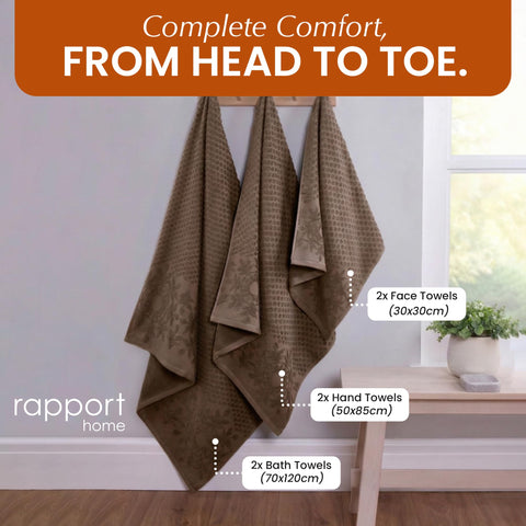 Rapport Home Versailles Jacquard 6-Piece Towel Bale | Luxurious 100% Cotton 500GSM Bathroom Set for Soft Absorbent Comfort and Elegant Style