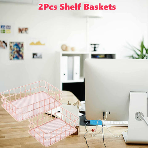 Wire Desk Basket 2 Pack Metal File Organizer Storage Baskets for Office
