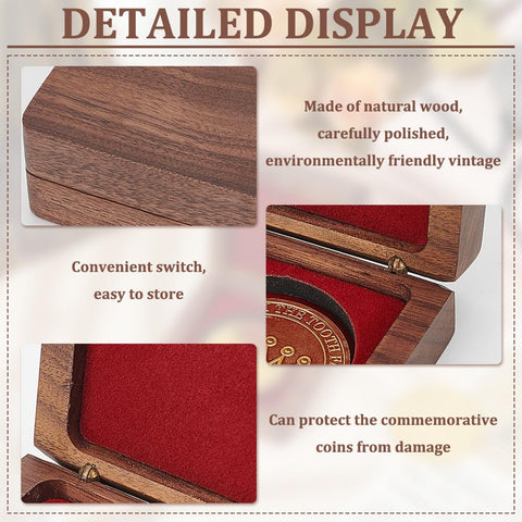 FINGERINSPIRE Single Wood Coin Display Box With Dark Red Velvet Inside 40mm