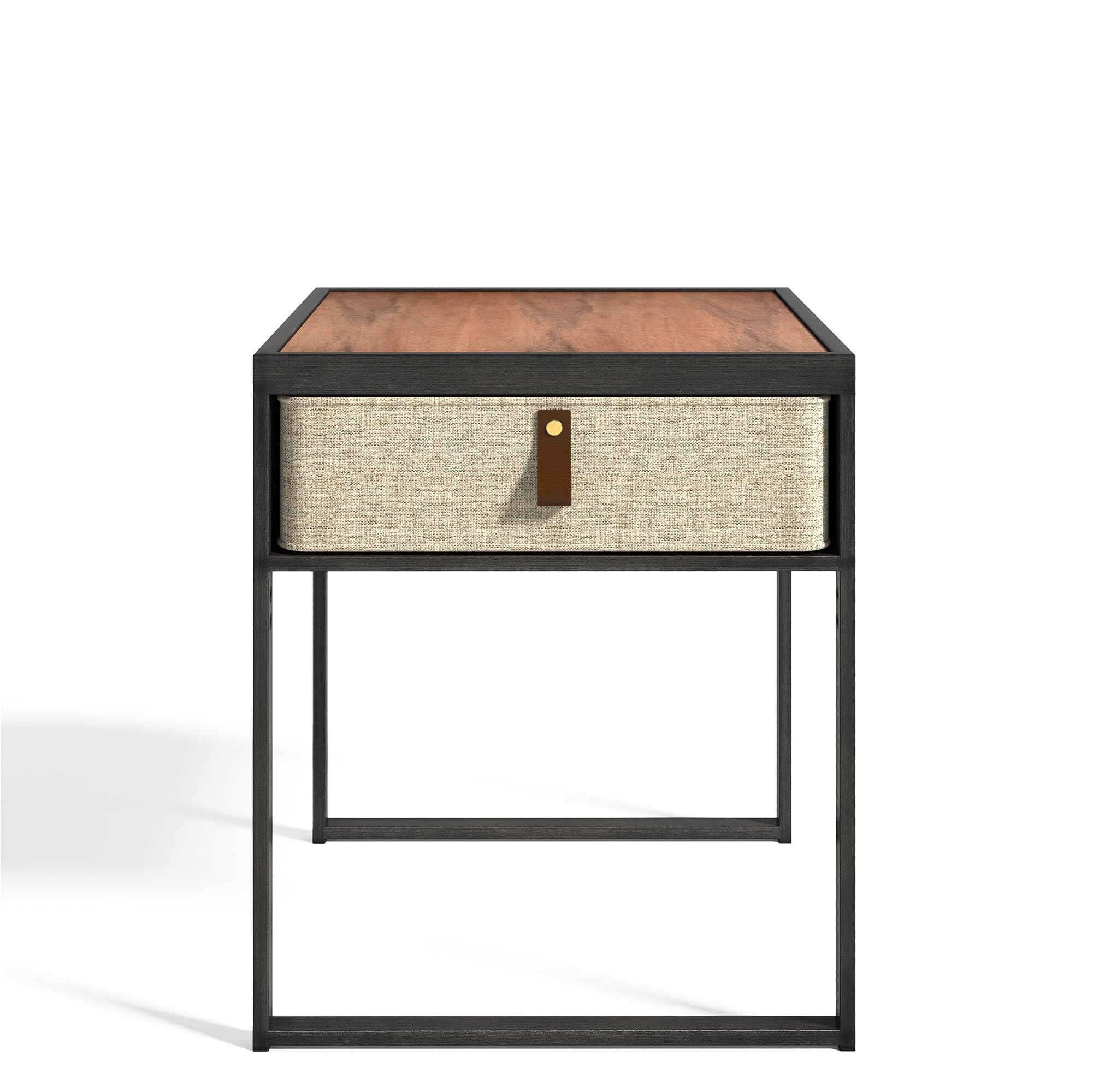 Zinus Ilsang Nightstand 45x43x52 cm - Metal and Wood Side table - Taupe fabric drawer - Brown and Black