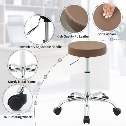 FIRAVOE Backless Rolling Office Stool, Adjustable Swivel Work Chair with Wheels, 49.5–67.6 cm Height