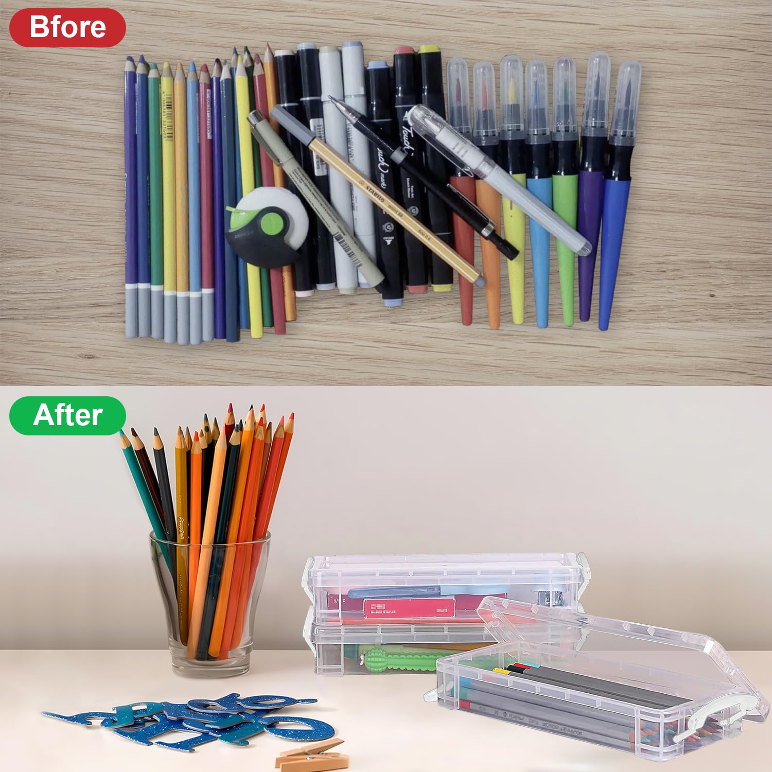 DARUITE Pencil Box, 3 Pack Pen Storage Organiser with Snap Tight Lid